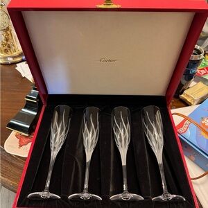 Cartier Danse De Fue Crystal Champagne Flutes w/ Box.